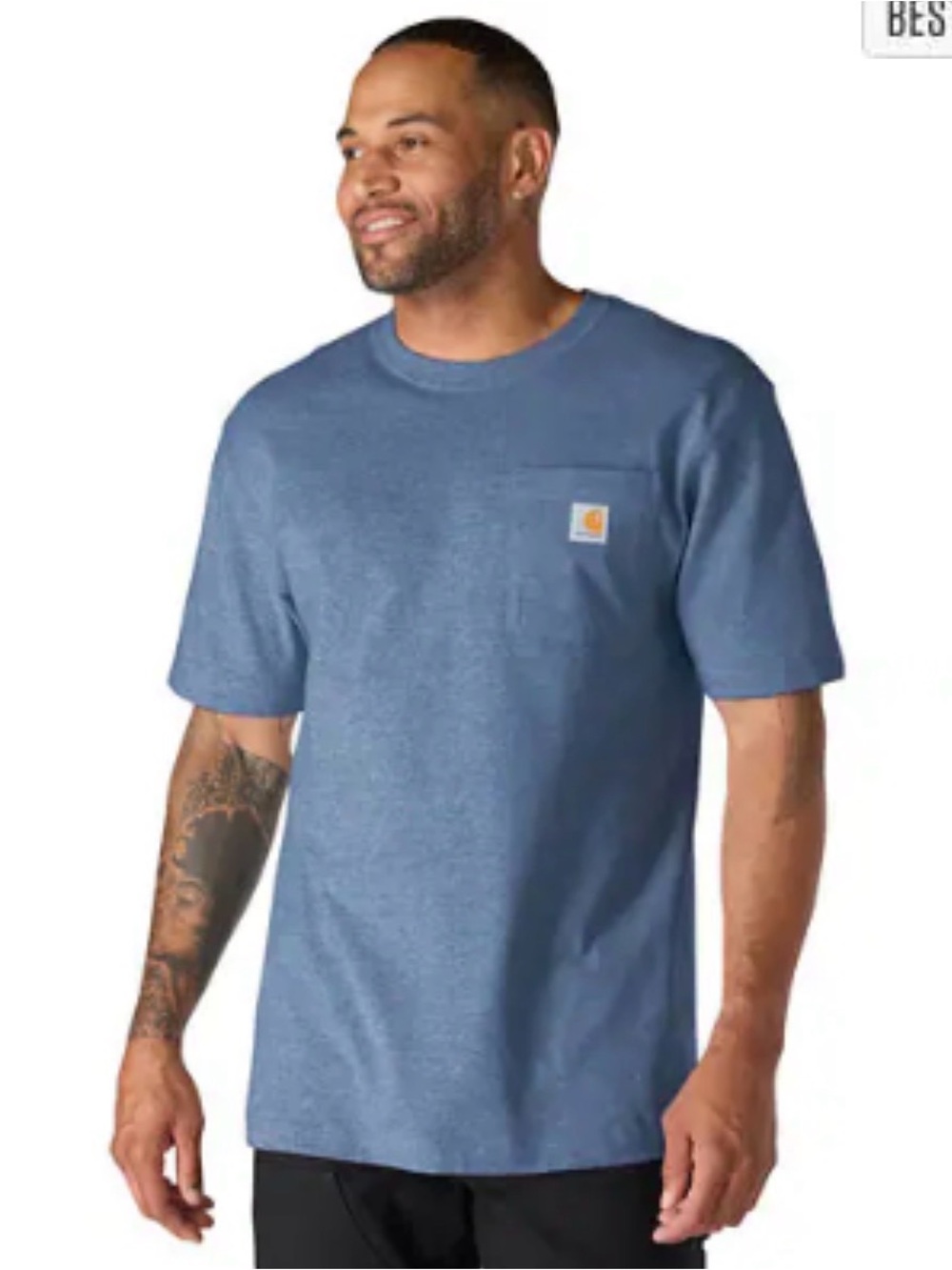 Carhartt Short-Sleeve Pocket Tee in Dark Tranquil Blue Heather Small Loose Fit